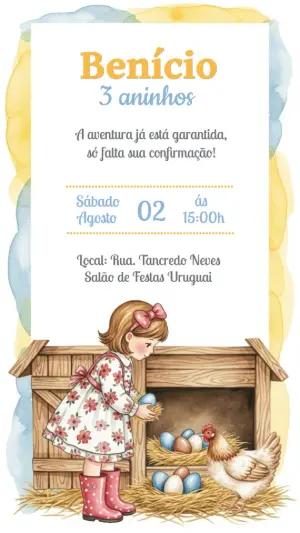 Convite Aniversário Fazendinha Menina para Editar Online