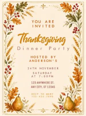 Rustic Thanksgiving Dinner Invitation | Editable Template