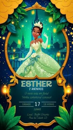 Convite de Aniversário Princesa Tiana Mágico para Editar