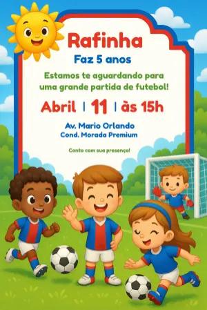 Convite Aniversário Futebol com Crianças para Editar Online