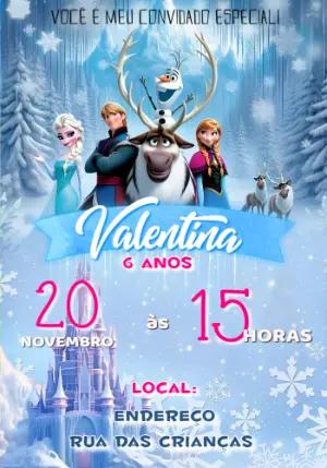 Convite de Aniversário Frozen com Personagens para Editar