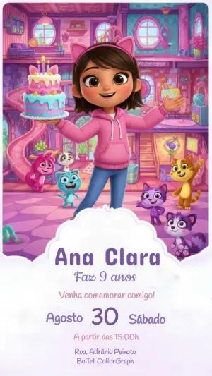 Convite de Aniversário Casa Mágica da Gabby Editável