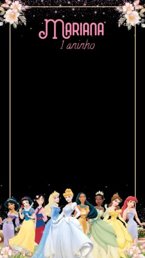 Moldura de Aniversário Princesas Disney para Stories Editável