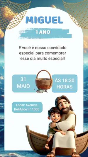 Convite de Aniversário Infantil Jesus Pescador de Homens Editável