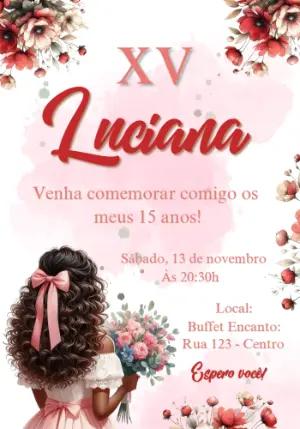 Convite 15 Anos Floral com Ilustração para Editar Online