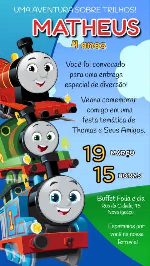 Convite Digital Infantil Trem Thomas e Amigos Editável