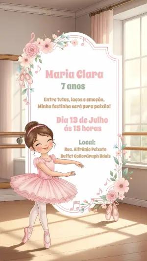Convite Aniversário Bailarina Delicada para Editar Online