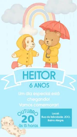 Convite de Aniversário Ursinho e Cachorrinho para Editar