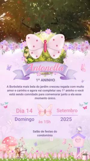 Convite Animado Aniversário Jardim das Borboletas para Editar