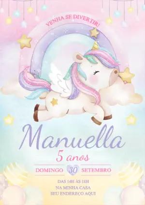 Convite de Aniversário Unicórnio Fofo para Editar Online