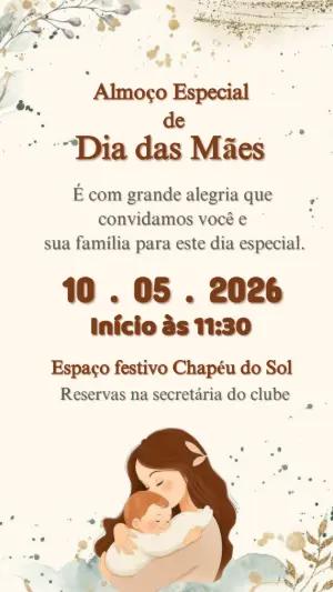 Convite Dia das Mães Aquarela Delicada para Editar