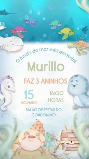 Convite Animado Fundo do Mar Infantil para Editar Online