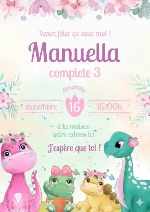 Invitation Anniversaire Fille Dinosaures Mignons Modèle à Modifier