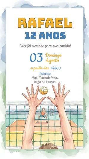 Convite de Aniversário Vôlei Editável para Imprimir