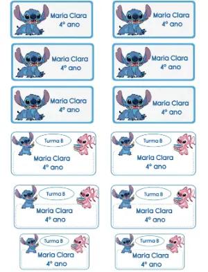 Etiqueta Escolar Stitch e Angel para Editar e Imprimir