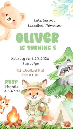 Woodland Adventure Birthday Invitation - Editable Model