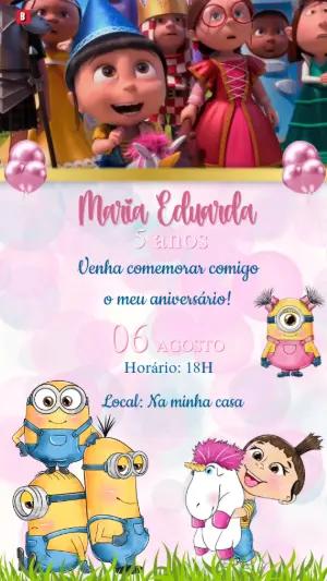 Convite Animado de Aniversário Minions para Editar Online