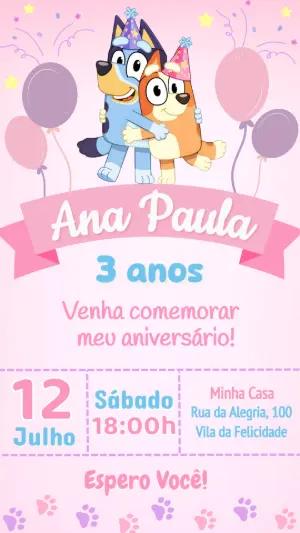 Convite Digital Aniversário Infantil Bluey e Bingo para Editar