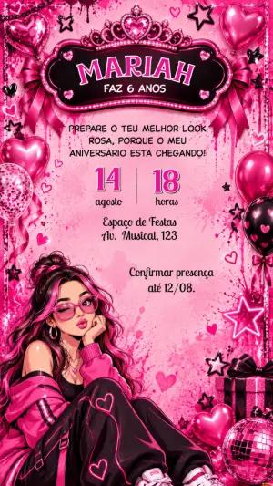 Convite de Aniversário Emilly Vick Rosa para Editar Online