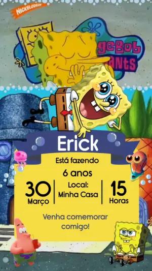 Convite Animado Bob Esponja: Vídeo de Aniversário para Editar
