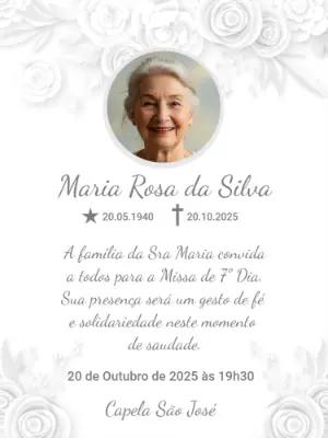 Convite Missa de 7º Dia com Rosas Brancas para Editar Online