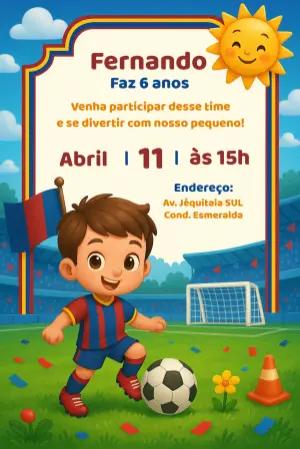 Convite de Aniversário Futebol com Jogador para Editar Online