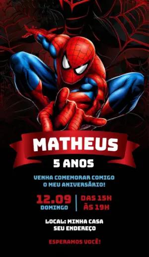 Convite de Aniversário Homem Aranha Editável
