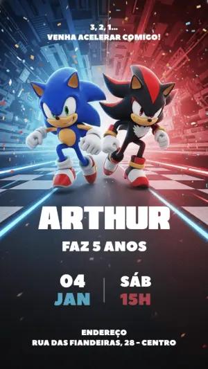 Convite de Aniversário Sonic e Shadow para Editar Online