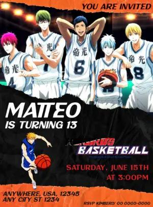 Kuroko's Basketball Anime Birthday Invitation Editable Template