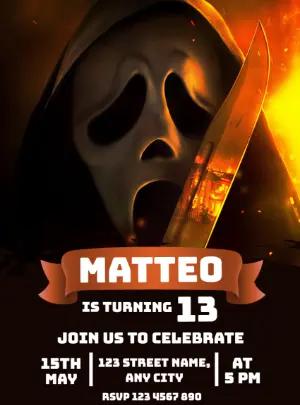 Scary Horror Movie Birthday Invitation - Editable Template