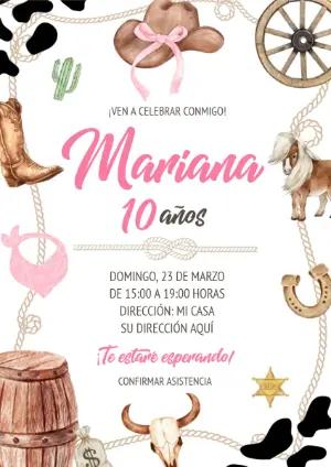 Invitación de Cumpleaños Vaquera Rosa para Editar
