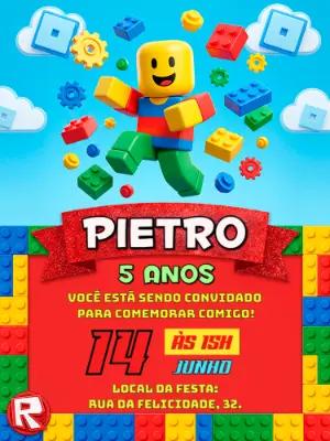 Convite Digital Aniversário Roblox Blocos Colorido para Editar