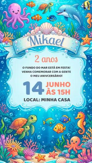 Convite de Aniversário Fundo do Mar Infantil para Editar