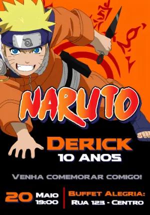 Convite de Aniversário Naruto Laranja e Preto para Editar