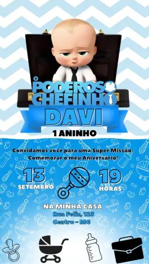 Convite de Aniversário Poderoso Chefinho Azul Editável