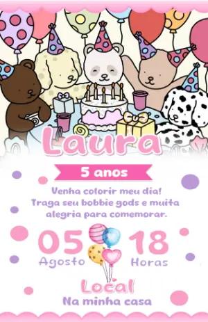 Convite de Aniversário Animais Fofos para Editar Online