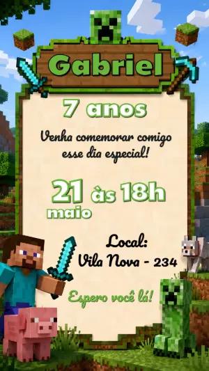 Convite de Aniversário Minecraft Editável
