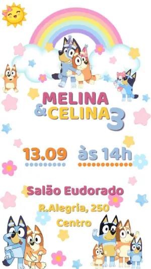 Convite de Aniversário Duplo Bluey e Bingo para Editar Online