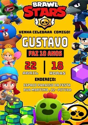 Convite de Aniversário Brawl Stars com Personagens para Editar