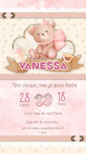 Convite Chá de Fraldas Ursinha Rosa para Editar Online