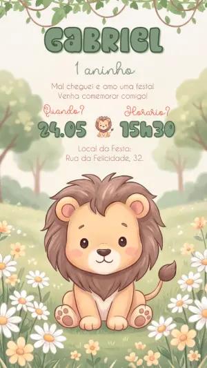 Convite de Aniversário Leão Baby Aquarela para Editar