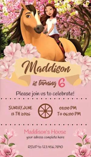 Spirit Horse Birthday Invitation Editable Template