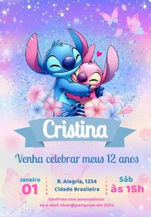 Convite de Aniversário Stitch e Angel Fofo Editável
