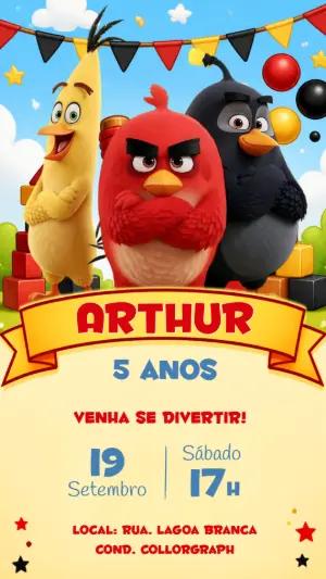 Convite Digital Angry Birds: Modelo Editável para Aniversário
