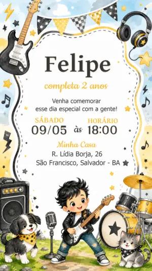 Convite de Aniversário Rockeiro Infantil para Editar