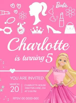 Pink Barbie Birthday Invitation | Editable Doll Party Template