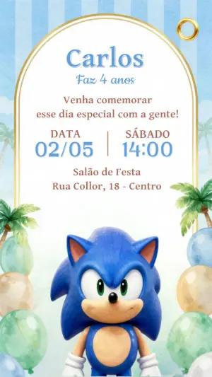 Convite de Aniversário Sonic para Editar e Enviar