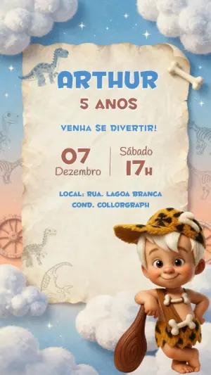 Convite de Aniversário Bamm-Bamm Fofo 3D para Editar