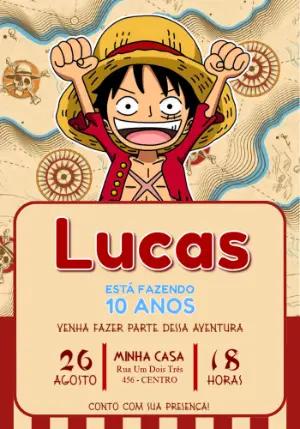Convite de Aniversário One Piece do Luffy Modelo Editável