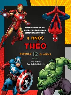 Convite de Aniversário Vingadores Super-Heróis para Editar